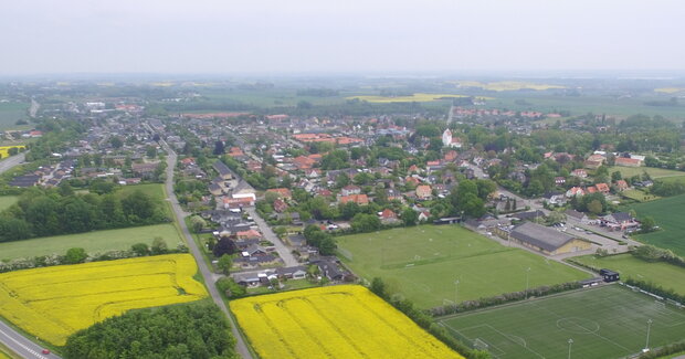 Luftfoto af Skibby fra syd. Foto: Frederikssund Kommune.